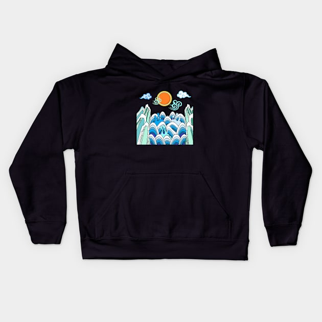 waves Kids Hoodie by zzzozzo